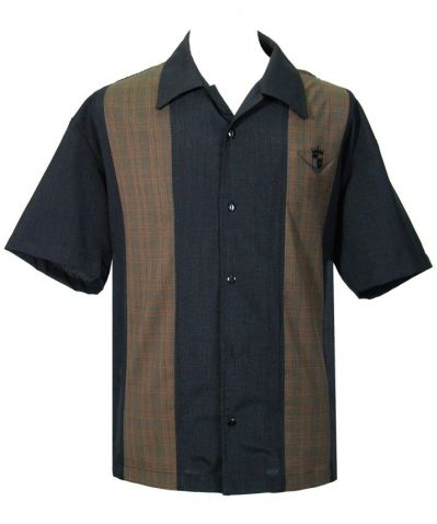 Bowling Hemd , schwarz-braun Caddy Logo (ohne Elvis )