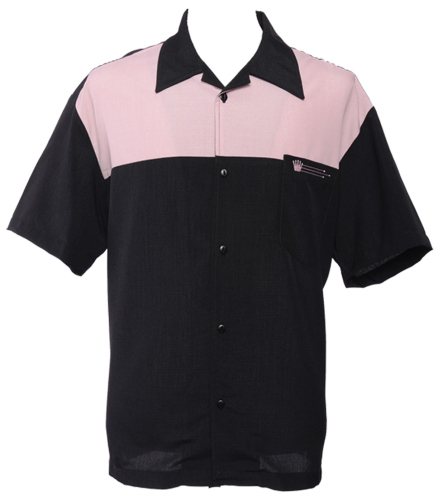 Bowling Hemd, schwarz-rosa, (ohne Elvis)