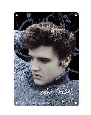 Elvis Blechschild, blauer Pulli