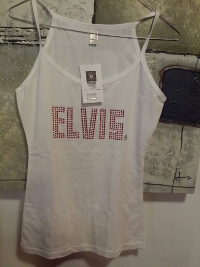 Tanktop Weiss, rote Elvis Glitzer Gr- XL